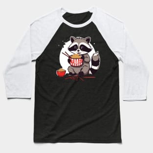 Cute Raccoon Eating Instant Noodle Cup Baseball T-Shirt